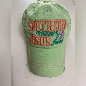 KBethos Vintage Distressed Embroidered Southern Raised Jesus Saved Ball Hat
